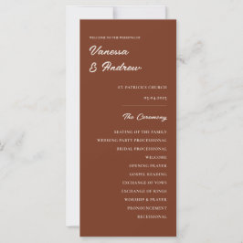 Rust Brown Elegant Modern Bröllop Ceremony Card
