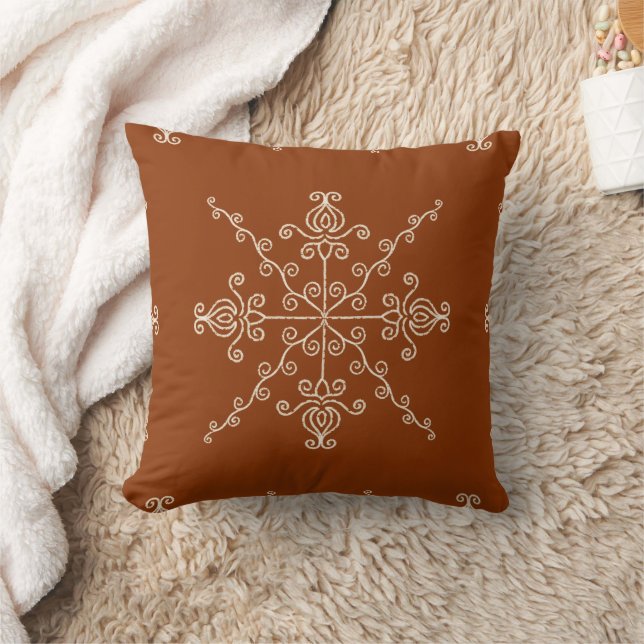 Rust Brown Indian Boho Line Art Symmetry Pattern Kudde (Filt)
