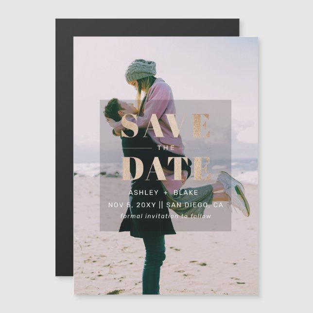Rust Brown Modern Minimalist Photo Save Date Magnetisk Inbjudningskort (Fram/baksida)
