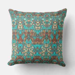 Rust Brown Turcos Grönt Ornate Scratch Damask Kudde