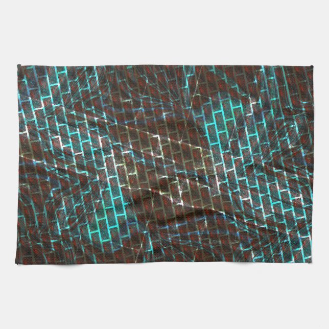 Rust brun blå, repor, liten tegel eller galler kökshandduk (Horisontell)