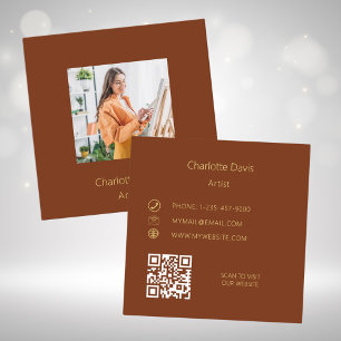 Rust brun fotot QR-kod Fyrkantigt Visitkort