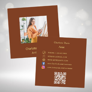 Rust brunt foto QR-social-media Fyrkantigt Visitkort