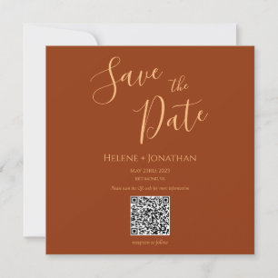 Rust Burnt Orange Spara datum QR-kod Inbjudningar