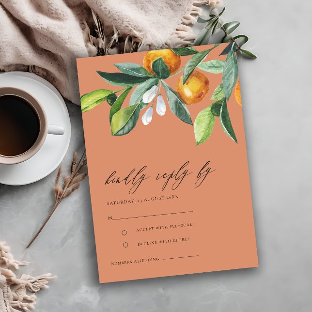 Rust Citrus Orange Botanical Boho Bröllop OSA Tilläggskort (Skapare uppladdad)
