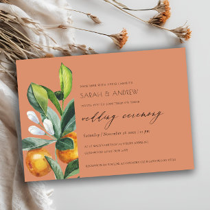 Rust Citrus Orange Botanical Boho bröllopsinbjudan Tack Kort