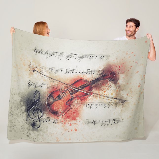 Rust Cream Black Watercolor Violin Lakan Music Fleecefilt (På plats)