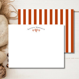 Rust Elegant Wavy Hearts Striped Note Card Anteckningskort