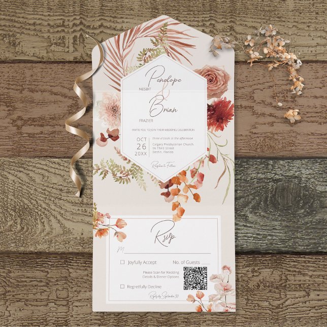 Rust  Fall Boho Blommigt Ram Cream QR-kod (Skapare uppladdad)