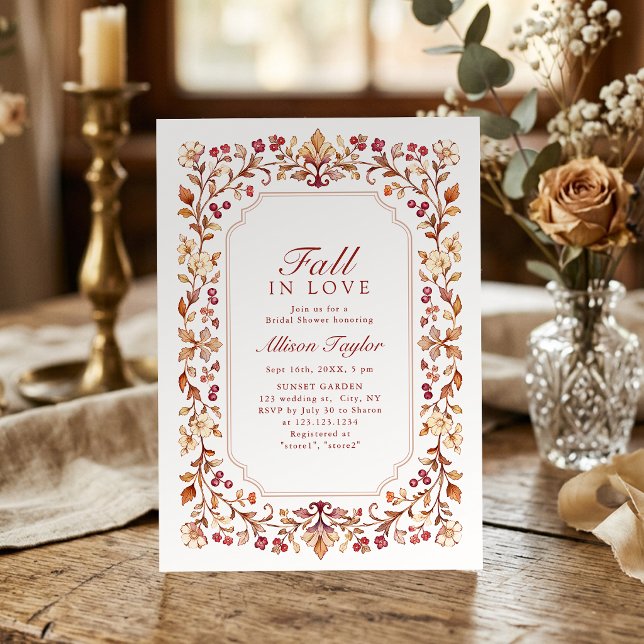 Rust Fall In Love Botanisk Bröllopsdusch för Bruda Inbjudningar (Rust Fall In Love Botanical Floral Bridal Shower Invitation)