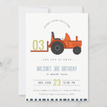 Rust Farm Tractor Kids any age Birthday Inbjudan