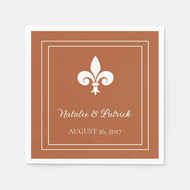 Rust Fleur de Lis Bröllop Pappra Napkins Pappersservett (Framsidan)