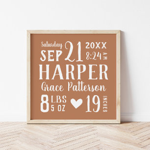 Rust Flicka Birth Stats Keepsaké Poster