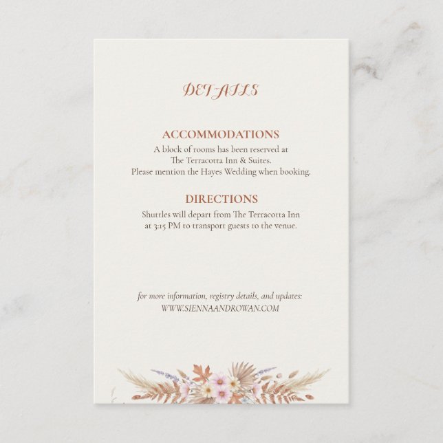 Rust Floral & Pampas Grass Boho Tilläggskort (Framsida)