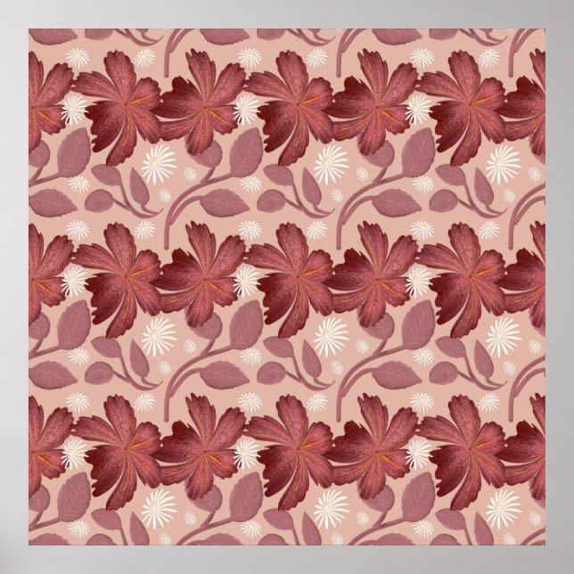 Rust Floral Seamless Pattern Large Flowers Minimal Poster (Framsidan)