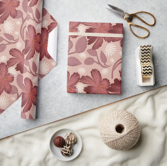 Rust Floral Seamless Pattern Large Flowers Minimal Presentpapper (Hantverk)