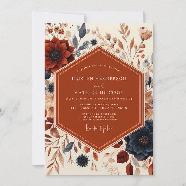 Rust Floral Skördebröllop Inbjudningar (Framsida)