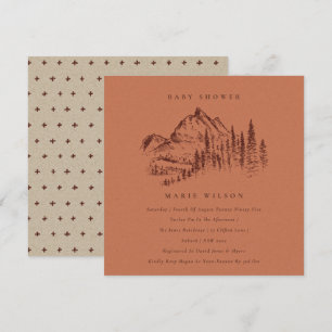 Rust Gräs Mountain Sketch Baby Shower Inbjudan