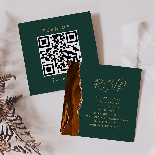 Rust Guld Agat Jägare Grön Bröllop QR-kod RSVP Tilläggskort (Skapare uppladdad)