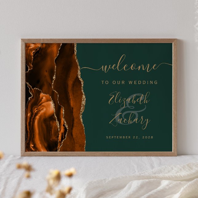 Rust Guld Agat Jägare Grön Bröllops Välkomstskylt Poster (Skapare uppladdad)