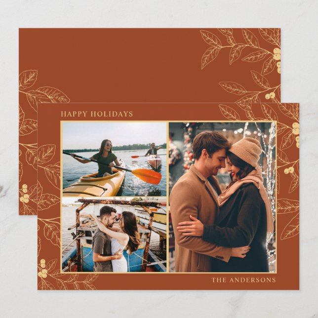 Rust Guld botaniska tre Helgdagar för fotopul (Fram/baksida)