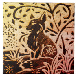Rust Guld Brown Fox Snö Winter Gräs Batik Kakelplatta