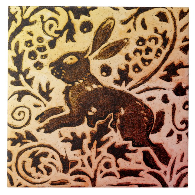 Rust Guld Brown Rabbit Blommigt Höst löv Batik Kakelplatta (Framsidan)