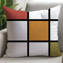Rust Guld Grönt Mondrian Stil Kudde