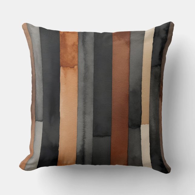Rust kaffe-grått och svart rand kudde (Framsida)