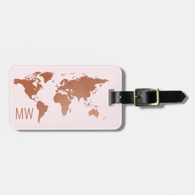 Rust koppar och Ro Guld Rosa World Map Travel Bagagebricka (Horisontell Framsida)