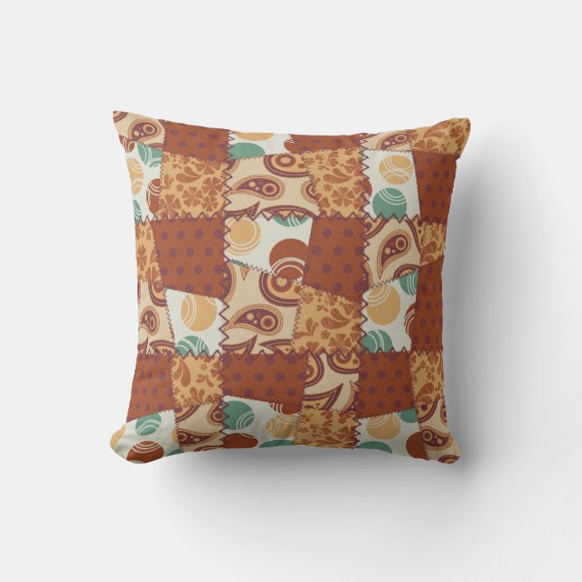 Rust, Melon, Teal Faux Patchwork MOJO Pillow Kudde (Framsida)