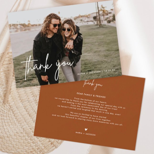 Rust minimalistiskt Bröllop-foto-tackkort Tack Kort (Skapare uppladdad)