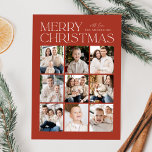 Rust Modern Christmas 9 Photo Collage Julkort<br><div class="desc">Modern Christmas photo card featuring "Merry Christmas" displayed at the top of the design in trendy white lettering with a rust background. A photo collage of 9 photos is shown below in a grid-style layout. Personalize the multi-photo Christmas card with your family name. The card reverses to display a rust-colored...</div>
