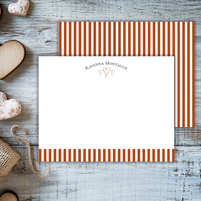 Rust Modern Open Hearts Striped Note Card Anteckningskort (Skapare uppladdad)