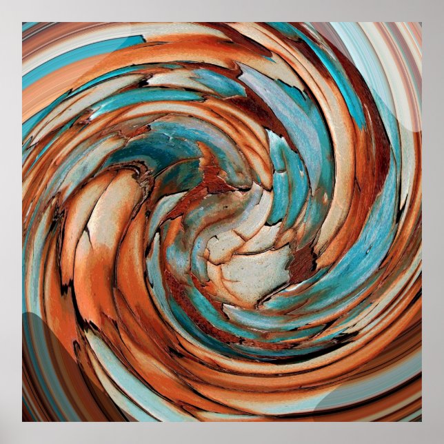 Rust N Teal Abstrakt Swirls Canvas Poster (Framsidan)