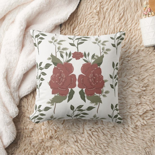 Rust och Greenery Blommigt Pillow Kudde (Filt)
