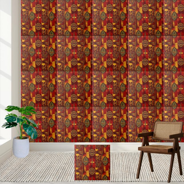 Rust och Ochre African Inspired Design Tile Kakelplatta (Rust and Ochre African Inspired Design Tile)