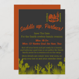 Rust och oliv grönt cowboycactus träd reunion spara datumet