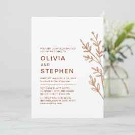 Rust och vitt. Enkelt löv. Modern bröllop Inbjudningar