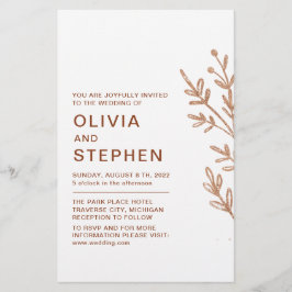 Rust och vitt. Enkelt löv. Modern bröllop Inv Flygblad