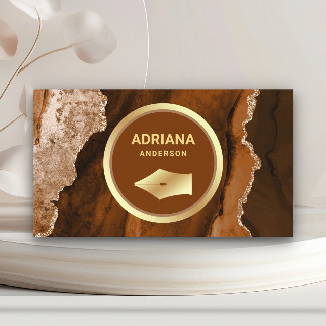 Rust Orange Agate Lawyer Attorney Guld Pen Nib Visitkort (Skapare uppladdad)