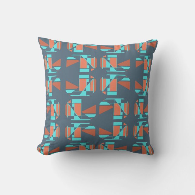 Rust Orange Aqua Slate Blue Small Delar Art Motif Kudde (Framsida)
