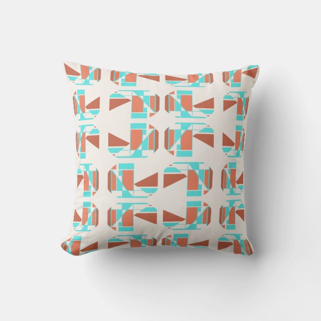Rust Orange Aqua Tan Small Geometric Biet Motif Kudde (Framsida)