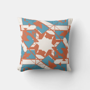 Rust Orange Blue Mediterranean Blommigt Motif Kudde