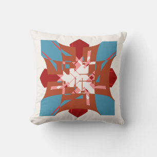 Rust Orange Blue Red Abstrakt, Blommigt-liknande d Kudde