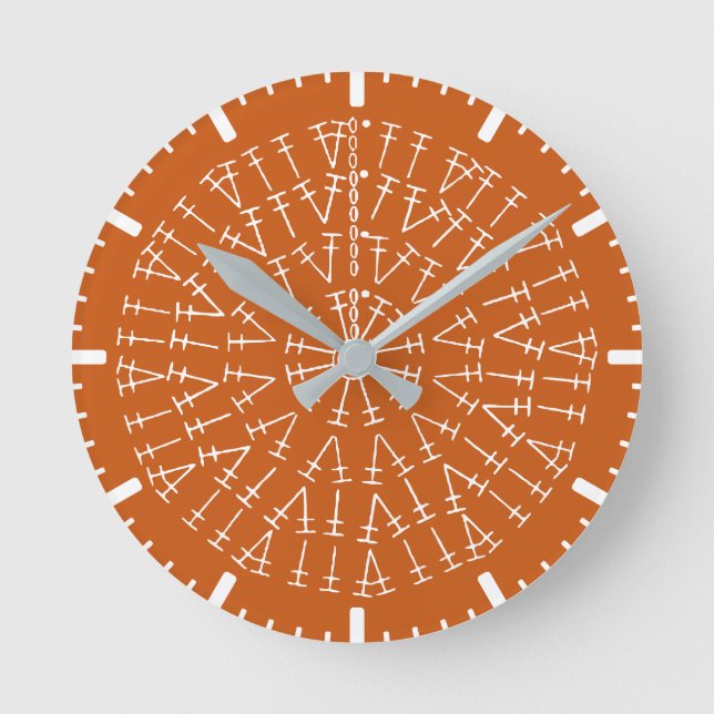 Rust Orange Crochet Chart Background Round Clock Rund Klocka (Framsida)