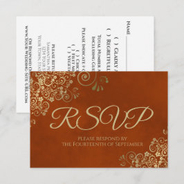 Rust Orange & Elegant Guld Frilly Bröllop OSA Kort