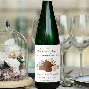 Rust Orange Fall Blommigt Elegant bröllop Tack Vinflaska Etikett