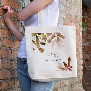 Rust Orange Fall Träd Löv Monogram Bröllop Tygkasse