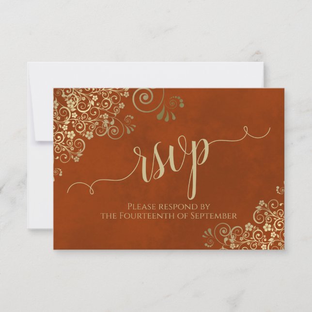 Rust Orange Guld Elegant Snöre Calligraphy Bröllop OSA Kort (Framsida)